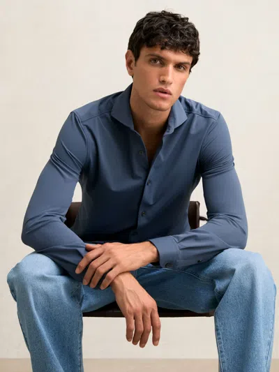 Reiss Dark Airforce Blue Stretch Jersey Cutaway-collar Shirt