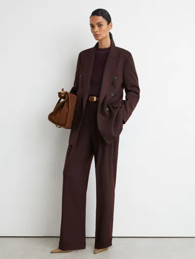 Reiss Dark Aubergine Leisel Petite Wool-blend Double-breasted Oversized Suit Blazer In Burgundy