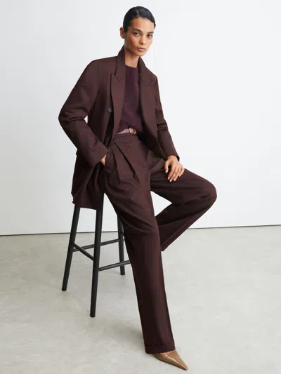 Reiss Dark Aubergine Leisel Tall Wool-blend Double-breasted Oversized Suit Blazer In Purple