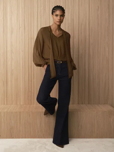 Reiss Dark Blue Addie Cotton-lyocell Wide-leg Jeans