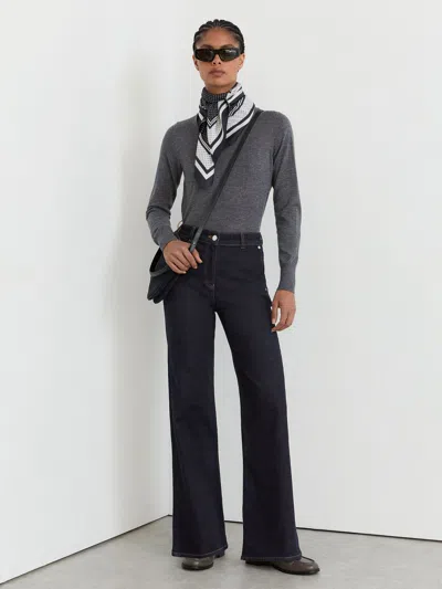 Reiss Dark Blue Addie Petite Cotton-lyocell Wide-leg Jeans