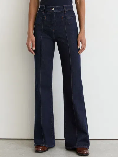 Reiss Dark Blue Claude Pintuck-detail Flared Jeans