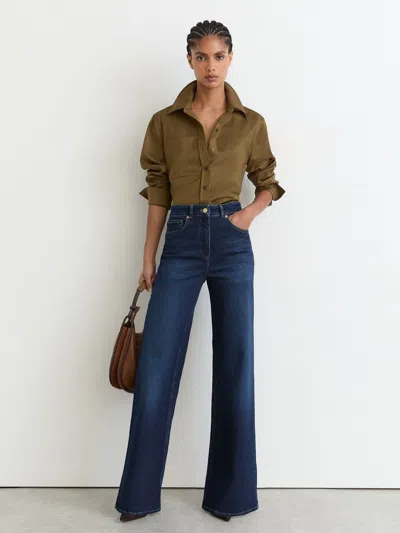 Reiss Dark Blue Cotton-modal Wide-leg Jeans