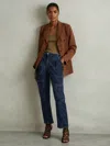 Reiss Dark Blue Garment Dyed Utility Tapered Jeans