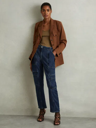Reiss Dark Blue Garment Dyed Utility Tapered Jeans