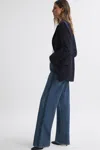 Reiss Dark Blue Mid Rise Straight Leg Side Stripe Jeans In Dark Blue