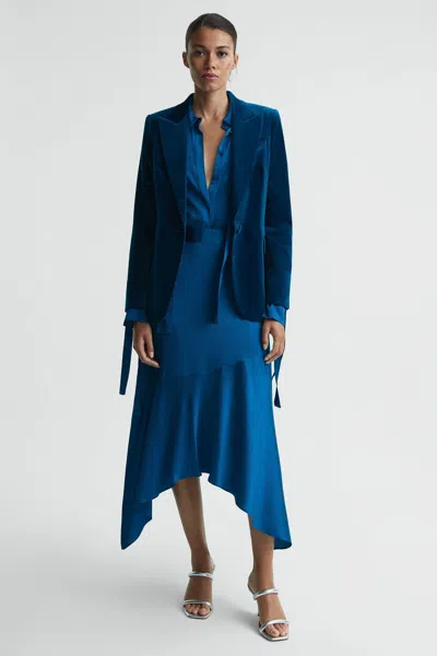 Reiss Dark Blue Hammered Satin Midi Skirt