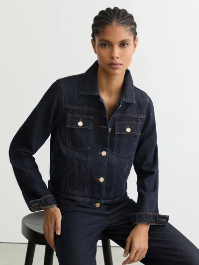 Reiss Dark Blue Lyocell-linen Trucker Jacket