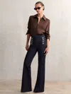 Reiss Dark Blue Petite Button-detail High-rise Flared Jeans