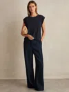 Reiss Dark Blue Petite Denim-look Wide-leg Trousers