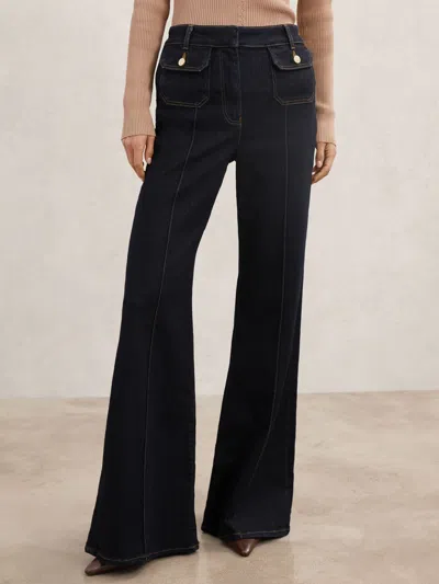 Reiss Dark Blue Petite Flared Pocket-detail Jeans In Animal Print