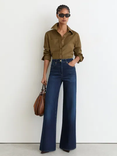 Reiss Dark Blue Tall Cotton-modal Wide-leg Jeans