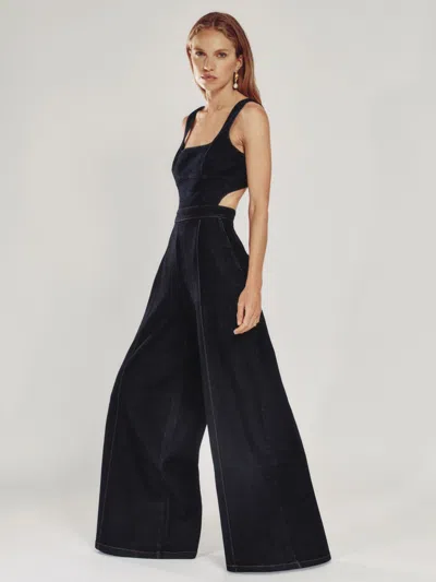 Reiss Dark Blue Wide-leg Cut-out Denim Jumpsuit