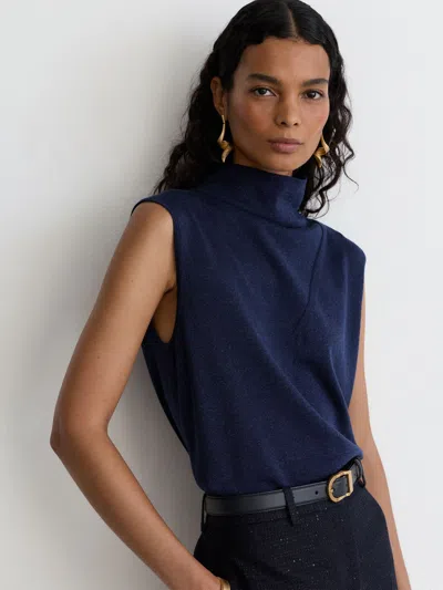 Reiss Dark Blue Wool-blend Metallic-knit Funnel-neck Vest