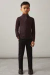 Reiss Dark Bordeaux Blackhall Junior Merino Wool Half-zip Funnel Neck Jumper