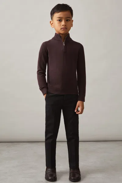 Reiss Dark Bordeaux Blackhall 3-9 Yrs Merino Wool Half-zip Funnel Neck Jumper