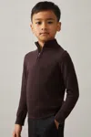 Reiss Dark Bordeaux Blackhall Senior Merino Wool Half-zip Funnel Neck Jumper