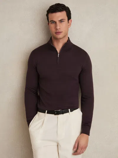 Reiss Dark Bordeaux Blackhall Merino Wool Half-zip Jumper In Burgundy