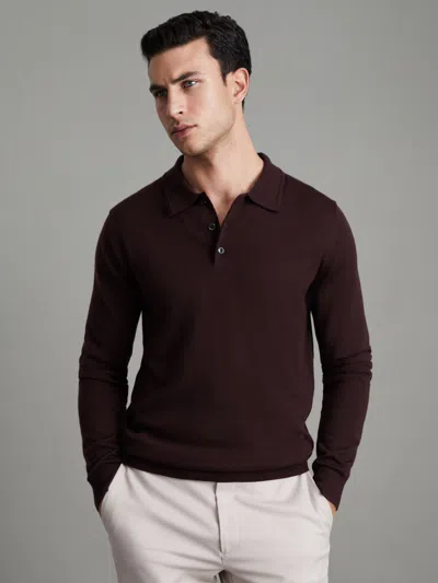 REISS DARK BORDEAUX MERINO WOOL POLO SHIRT