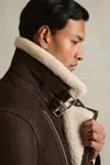 Reiss Dark Brown Aka Shearling Lined Leather Aviator Jacket In Dark Brown
