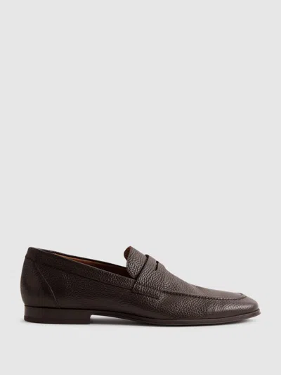 Reiss Dark Brown Bray Leather Grained Leather Slip-on Loafers