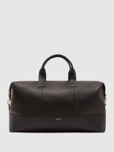 Reiss Dark Brown Micro-grain Leather Weekend Bag