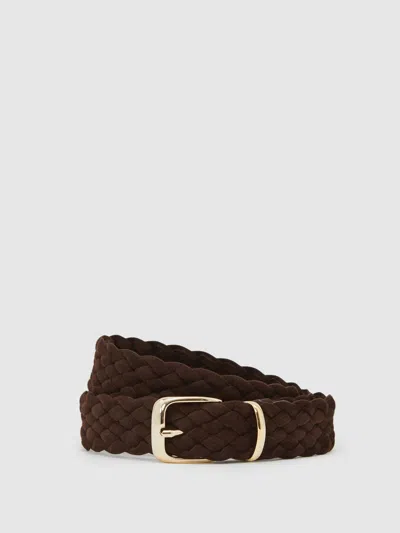 Reiss Dark Brown Suede Woven Belt