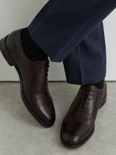Reiss Dark Brown Leather Brogue-detail Oxford Shoes