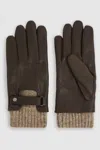 Reiss Dark Brown Leather Ribbed-cuff Gloves In Dark Brown