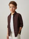 Reiss Dark Brown Linen Long-sleeve Shirt