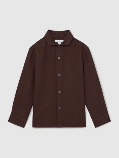 Reiss Dark Brown Linen Long-sleeve Shirt