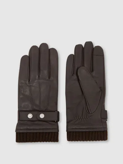 Reiss Dark Brown Mael Leather Ribbed-cuff Gloves