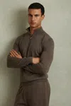 Reiss Blackhall Merino Wool Slim Fit Quarter Zip Sweater In Dark Brown Melange