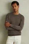 Reiss Dark Brown Melange Merino Wool Crew Neck Jumper