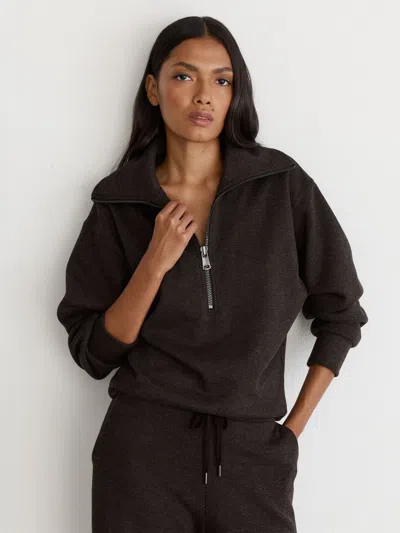 Reiss Dark Brown Mina Herringbone Half-zip Sweatshirt