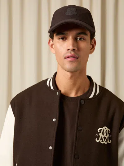 Reiss Dark Brown Monogram Appliqué Wool-blend Cap