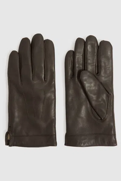 Reiss Dark Brown Monty Wool And Cashmere Lined Leather Gloves