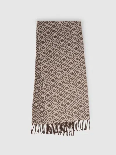 Reiss Dark Brown/ Off White Logo-jacquard Scarf With Wool