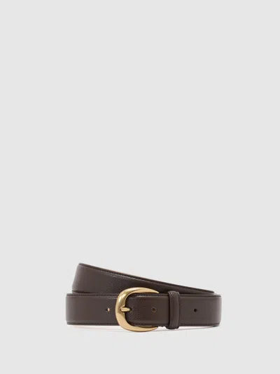 Reiss Dark Brown Pierced-leather Curved-buckle Belt