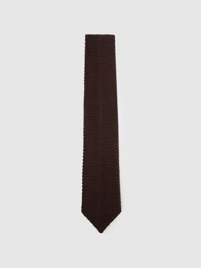 Reiss Dark Brown Punto Silk Knitted Tie In Burgundy