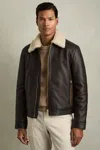 Reiss Dark Brown Shetland Shearling-collar Leather Jacket In Dark Brown