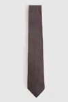 Reiss Dark Brown Atrani Silk Blend Textured Weave Tie In Dark Brown