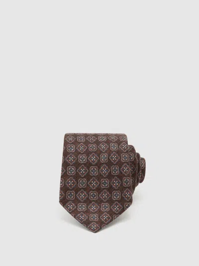 Reiss Dark Brown Silk Floral Medallion-print Tie