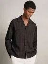 Reiss Dark Brown Simone Windowpane-check Cuban-collar Shirt In Burgundy