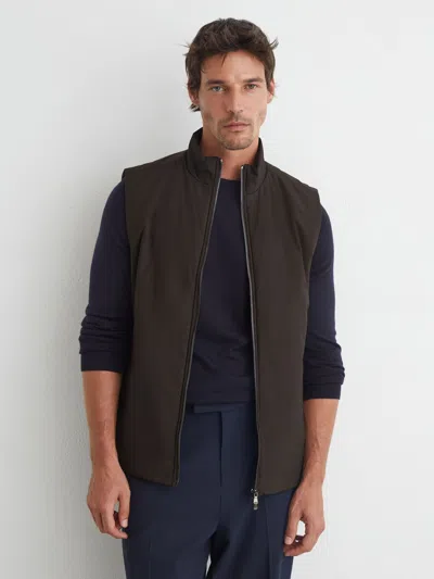 Reiss Dark Brown Technical Padded Zip-through Gilet