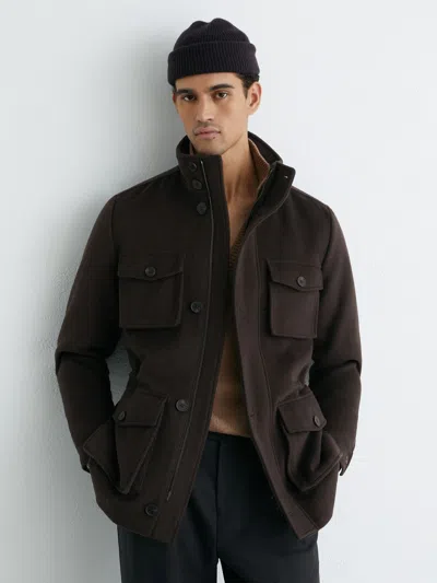 Reiss Dark Brown Trident Wool-blend Four-pocket Jacket