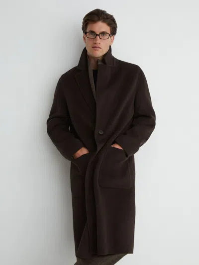 Reiss Dark Brown Wool-blend Blindseam Relaxed-fit Coat