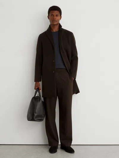 Reiss Dark Brown Wool-blend Single-breasted Epsom Coat
