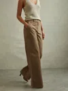 Reiss Dark Camel Cotton Blend Wide Leg Trousers