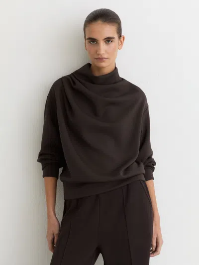 Reiss Dark Chocolate Brown Premium Interlock Drape-neck Sweatshirt